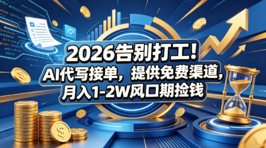 2026告别打工！AI代写接单，提供免费渠道，月入1-2W风口期捡钱-轻资本网