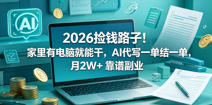 2026捡钱路子！家里有电脑就能干，AI代写一单结一单，月2W+ 靠谱副业-轻资本网