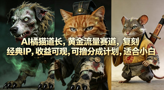 AI橘猫道长，黄金流量赛道，复刻经典IP，收益可观，可撸分成计划，适合小白-轻资本网