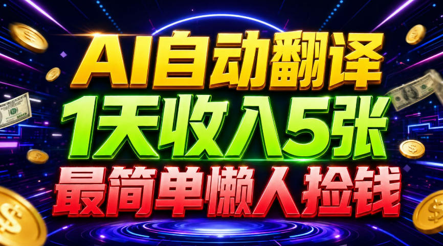 AI自动翻译，1天收入5张，懒人捡钱，最简单美金项目-轻资本网