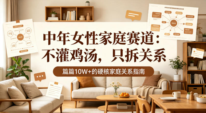 公众号流量主【中年女性家庭赛道】，不讲鸡汤、只拆家庭关系，篇篇10w+-轻资本网