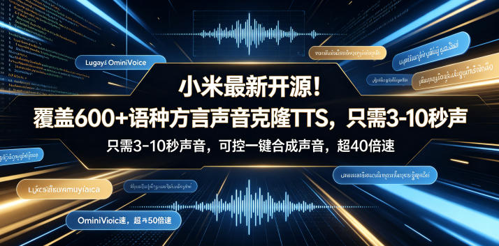 小米最新开源！覆盖600+语种方言声音克隆TTS，只需3-10秒声音，可控一键合成声音，超40倍速OmniVoice-轻资本网