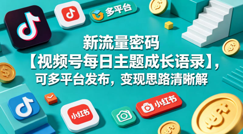新流量密码【视频号每日主题成长语录】，可多平台发布，变现思路清晰-轻资本网