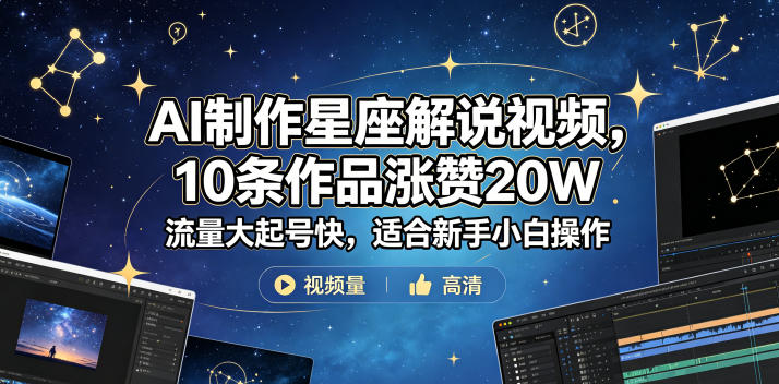 AI制作星座解说视频,10条作品涨赞20W,流量大起号快,适合新手小白操作