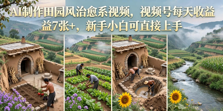 AI制作田园风治愈系视频，视频号每天收益7张+，新手小白可直接上手-轻资本网