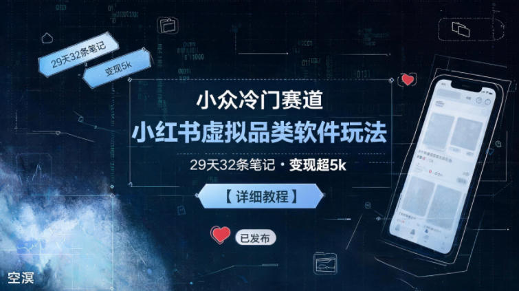 小众冷门赛道，小红书虚拟品类软件玩法，29天32条笔记，变现5k【详细拆解】-轻资本网