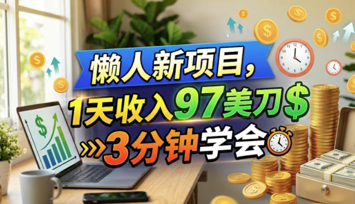 懒人新项目，1天收入97美刀，3分钟学会，长久挣美金-轻资本网