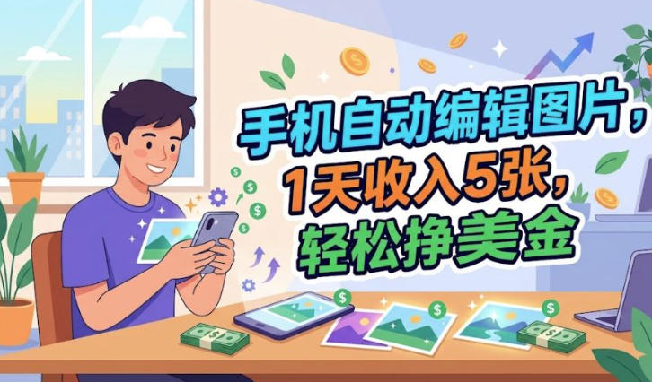 手机自动编辑图片，1天收入5张，0门槛，最简单美金项目-轻资本网