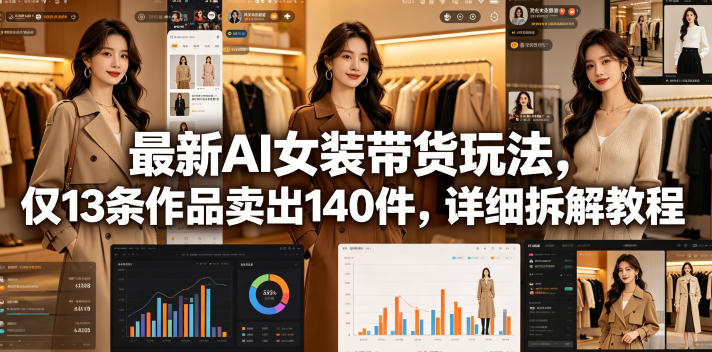 最新AI女装带货玩法,仅13条作品卖出140件,详细拆解教程