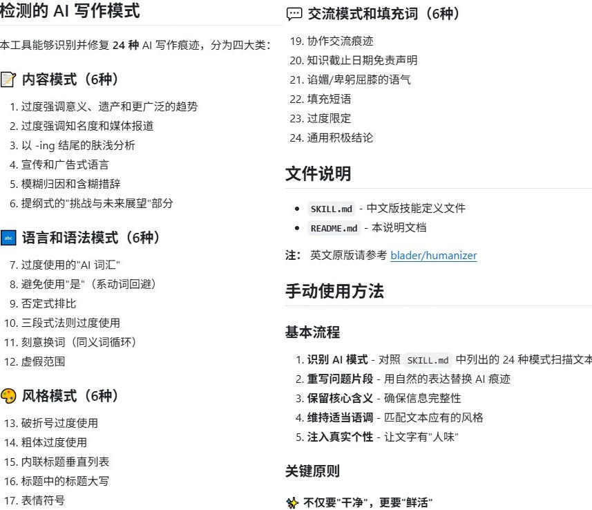 宝藏级 Skill 来了!一键去除生成文章的 AI 味道,简直不要太实用了,Github爆火项目, humanizer-zh