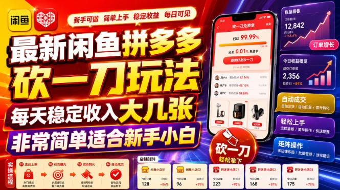 最新闲鱼拼多多砍一刀玩法每天稳定收入大几张非常简单适合新手小白-轻资本网
