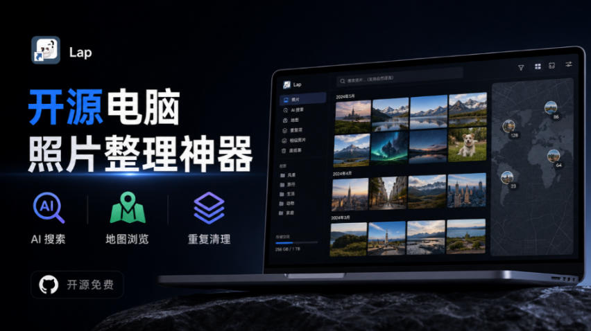 3.7k stars！电脑照片整理神器，支持AI搜索、地图浏览和重复清理，10万张照片也能流畅运行Lap-轻资本网