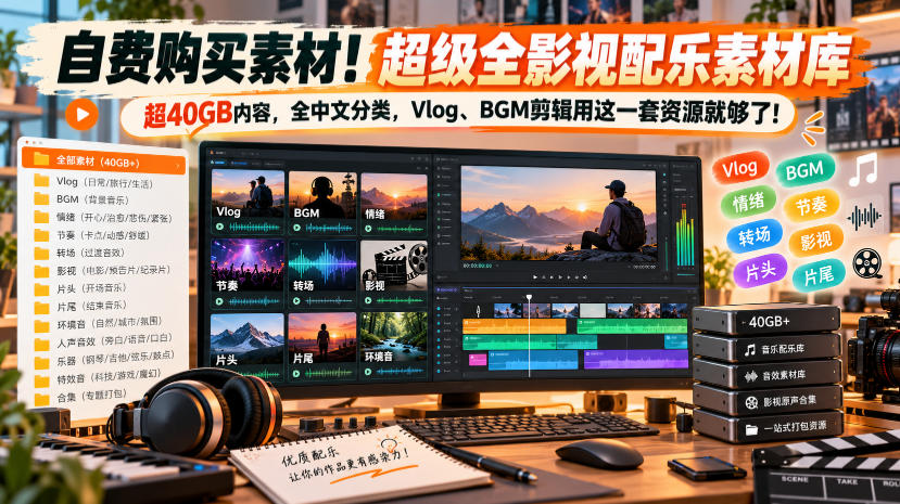 自费购买素材！超级全影视配乐素材库，超40GB内容，全中文分类，Vlog、BGM剪辑用这一套资源就够了！-轻资本网