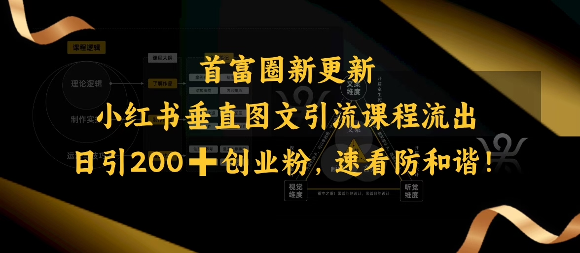 小红书垂直图文引流课程流出，日引200+创业粉，速看防和谐-轻资本网