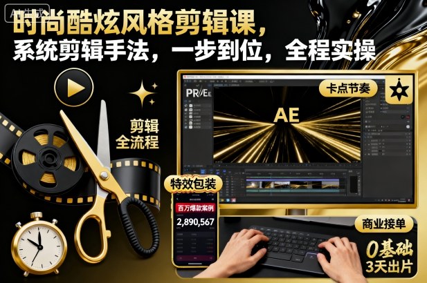 时尚酷炫风格剪辑课，系统剪辑手法，一步到位，全程实操-轻资本网