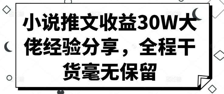 小说推文收益30W大佬经验分享，全程干货毫无保留-轻资本网