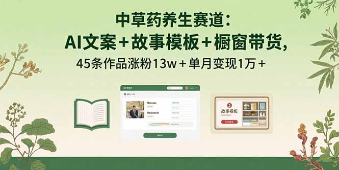 中草药养生赛道：AI文案+故事模板+橱带货，45条作品涨粉13w+单月变现1万+-轻资本网