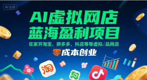 AI虚拟网店蓝海盈利项目，在家开淘宝、拼多多、抖店等虚拟品网店，零成本创业-轻资本网
