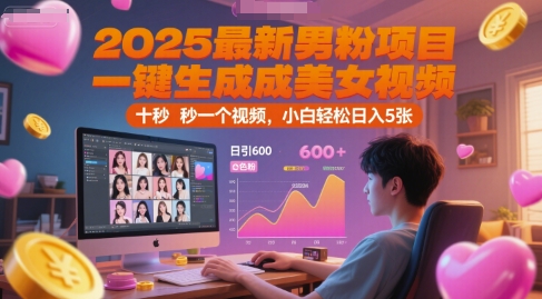 2025最新男粉项目,一键生成美女视频,日引600+色粉 十秒一个视频,小白轻松日入5张【揭秘】