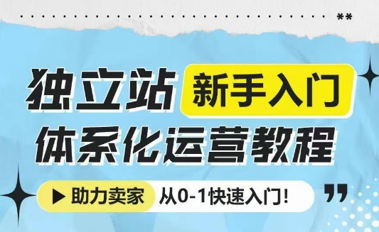 独立站新手入门体系化运营教程，助力独立站卖家从0-1快速入门!-轻资本网