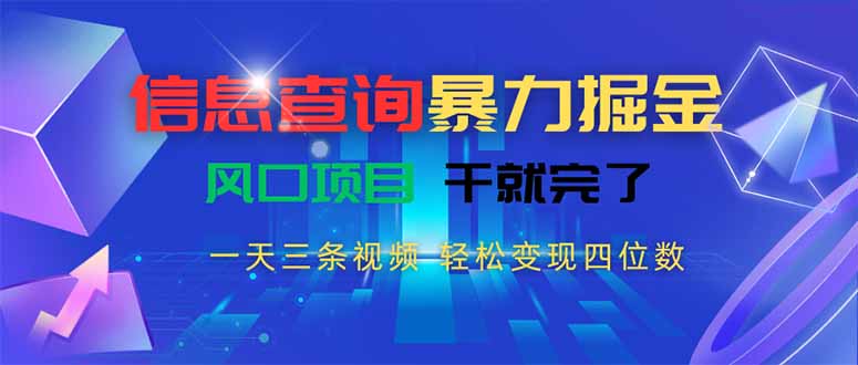 信息查询暴力掘金，一天三条视频 轻松变现四位数，风口项目干就完了-轻资本网