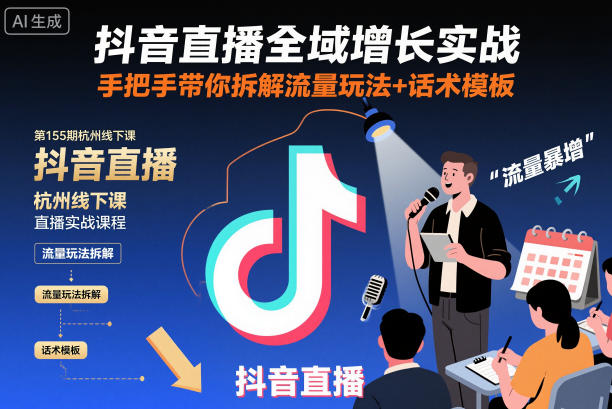 抖音直播全域增长实战第155期杭州线下课，手把手带你拆解流量玩法+话术模板-轻资本网