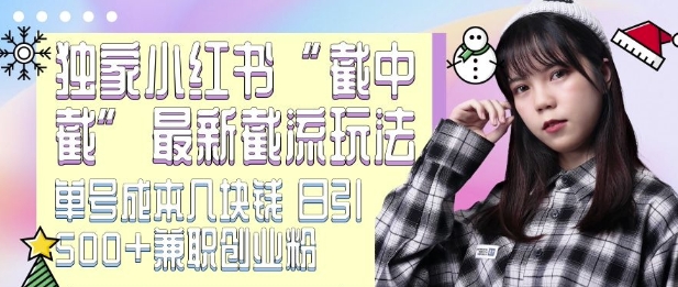 最新小红书截流玩法 独家截中截 单号成本几块钱 日引500+CY粉JZ粉-轻资本网