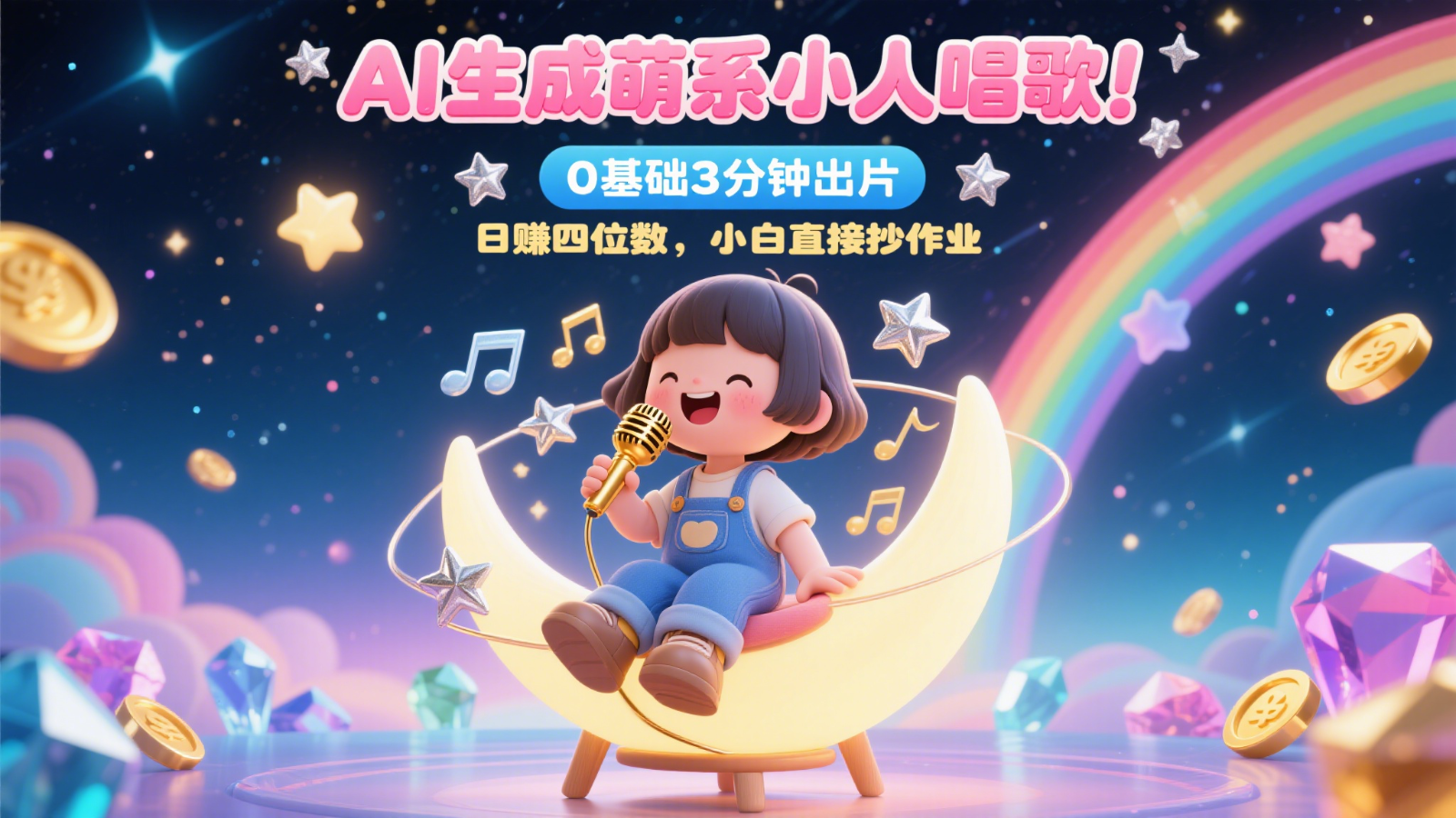 AI生成萌系小人唱歌！0基础3分钟出片，28个作品涨粉9万，日赚四位数，小白直接抄作业-轻资本网