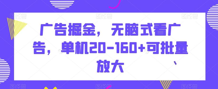 广告掘金，无脑式看广告，单机20-160+可批量放大【揭秘】-轻资本网