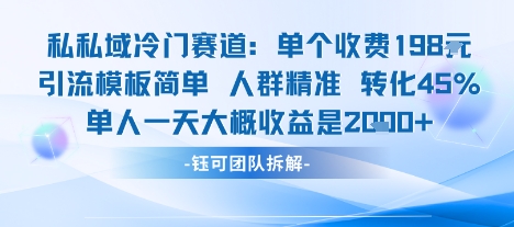私域冷门赛道单个收费198米引流模板简单人群精准 45%的转化率单人一天大概收益多张-轻资本网