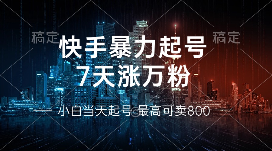 快手暴力起号，7天涨万粉，小白当天起号 多种变现方式，账号回收，单月…-轻资本网