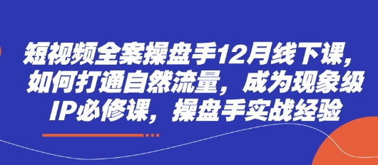 短视频全案操盘手12月线下课，如何打通自然流量，成为现象级IP必修课，操盘手实战经验-轻资本网