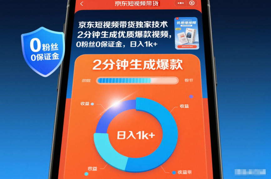 京东短视频带货独家技术，2分钟生成一条优质爆款视频，0粉丝0保证金，日入1k+【揭秘】-轻资本网