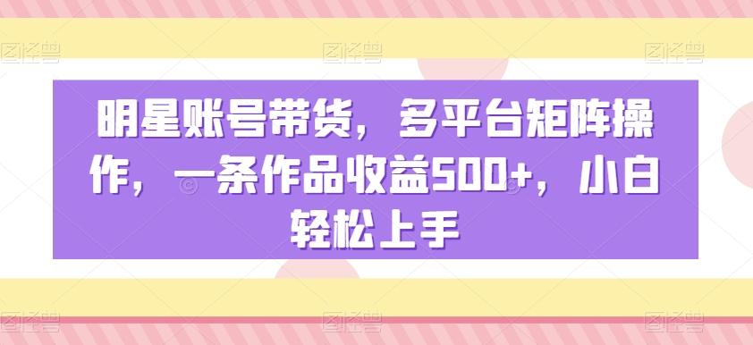 明星账号带货，多平台矩阵操作，一条作品收益500+，小白轻松上手【揭秘】-轻资本网