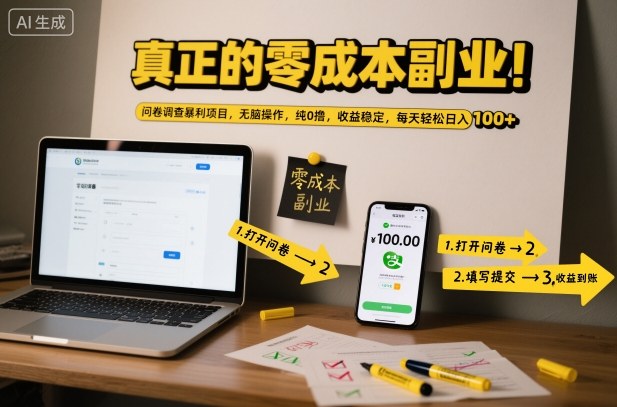 真正的零成本副业！问卷调查暴利项目，无脑操作，纯0撸，收益稳定，每天轻松日入100+【揭秘】-轻资本网