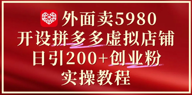 外面卖5980开设拼多多虚拟店铺：单日引流200+创业付费粉实战教程-轻资本网