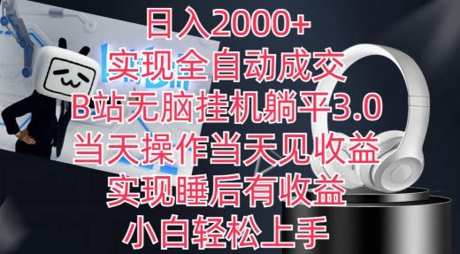 日入2000+，实现全自动成交，B站无脑挂机躺平3.0，当天操作当天见收益，实现睡后有收益【揭秘】-轻资本网