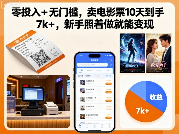 零投入+无门槛，卖电影票10天到手7k+，新手照着做就能变现【揭秘】-轻资本网