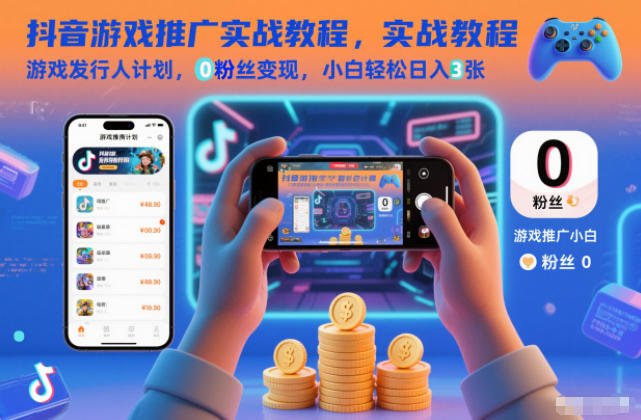 抖音游戏推广实战教程，游戏发行人计划，0粉丝变现，小白轻松日入3张-轻资本网