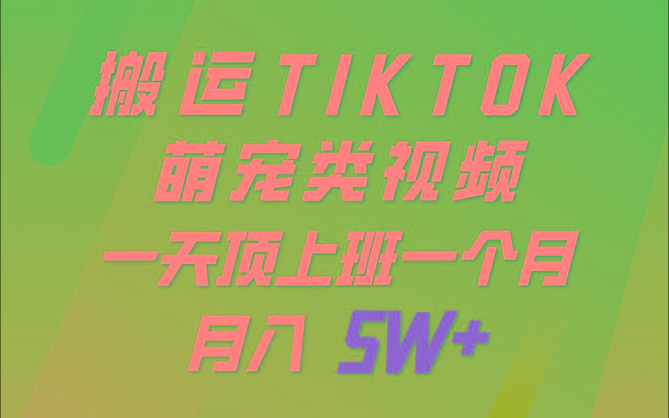 一键搬运TIKTOK萌宠类视频，一部手机即可操作，所有平台均可发布 轻松月入5W+-轻资本网