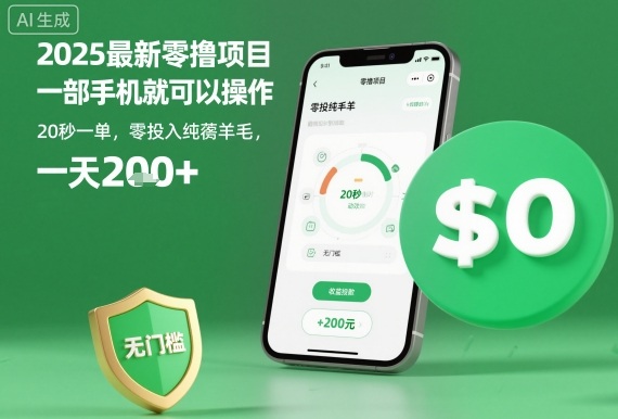 2025最新零撸项目，一部手机就可以操作，20秒一单，零投入纯薅羊毛，无门槛，一天200+【揭秘】-轻资本网
