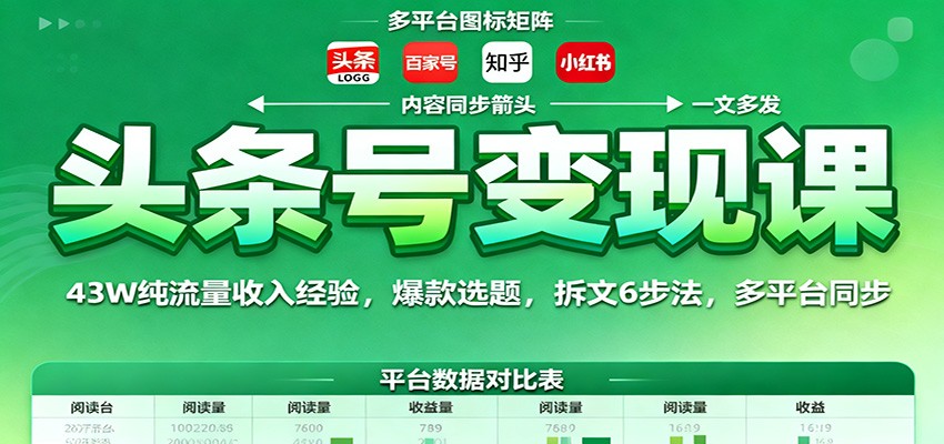 头条号变现课：43W纯流量收入经验，爆款选题，拆文6步法，多平台同步-轻资本网