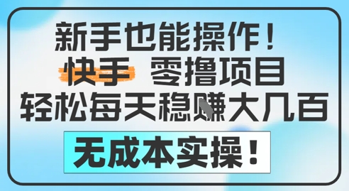 新手也能操作，快手零撸挣米，轻松每天挣2-5张，完全无成本-轻资本网