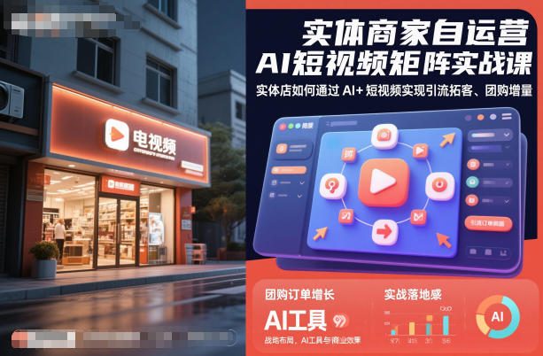 实体商家自运营AI短视频矩阵实战课，实体店如何通过AI+短视频实现引流拓客、团购增量-轻资本网