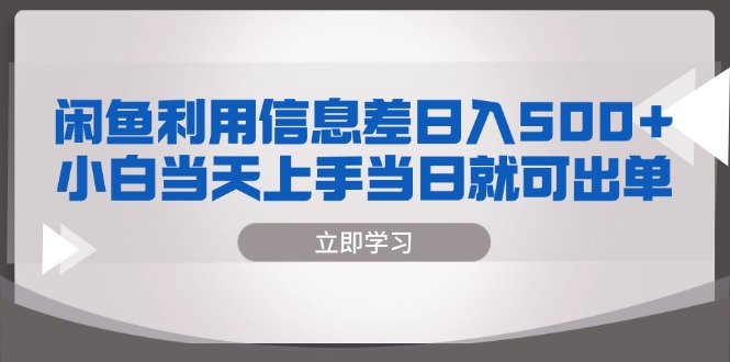闲鱼利用信息差 日入500+  小白当天上手 当日就可出单-轻资本网