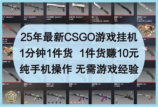 25年最新CSGO游戏挂机，1分钟1件货，1件货赚10元 纯手机操作 无需游戏经验-轻资本网