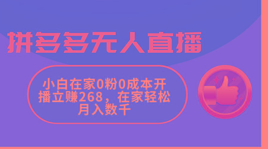 拼多多无人直播，小白在家0粉0成本开播立赚268，在家轻松月入数千-轻资本网