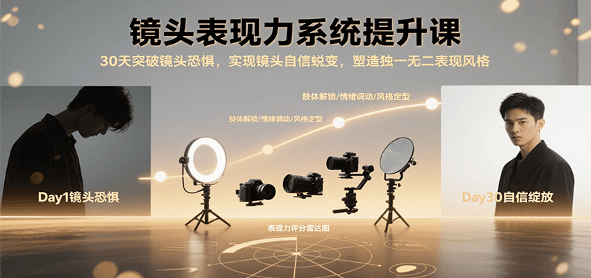 镜头表现力系统提升课，30天突破镜头恐惧实现自信蜕变，塑造独一无二表现风格-轻资本网