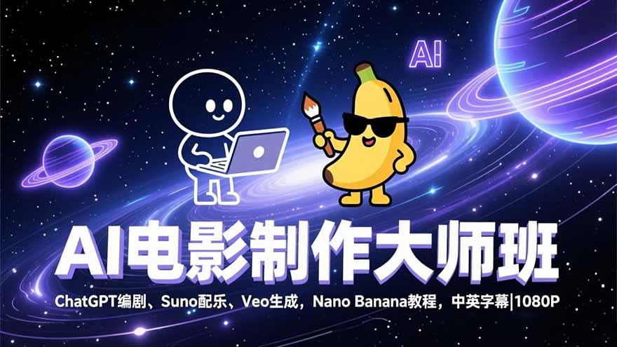 AI电影制作大师班：ChatGPT编剧、Suno配乐、Veo生成，Nano Banana教程，中英字幕|1080P-轻资本网