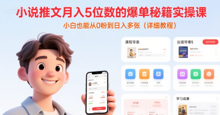 小说推文月入5位数的爆单秘籍实操课，，小白也能从0粉到日入多张(详细教程)-轻资本网